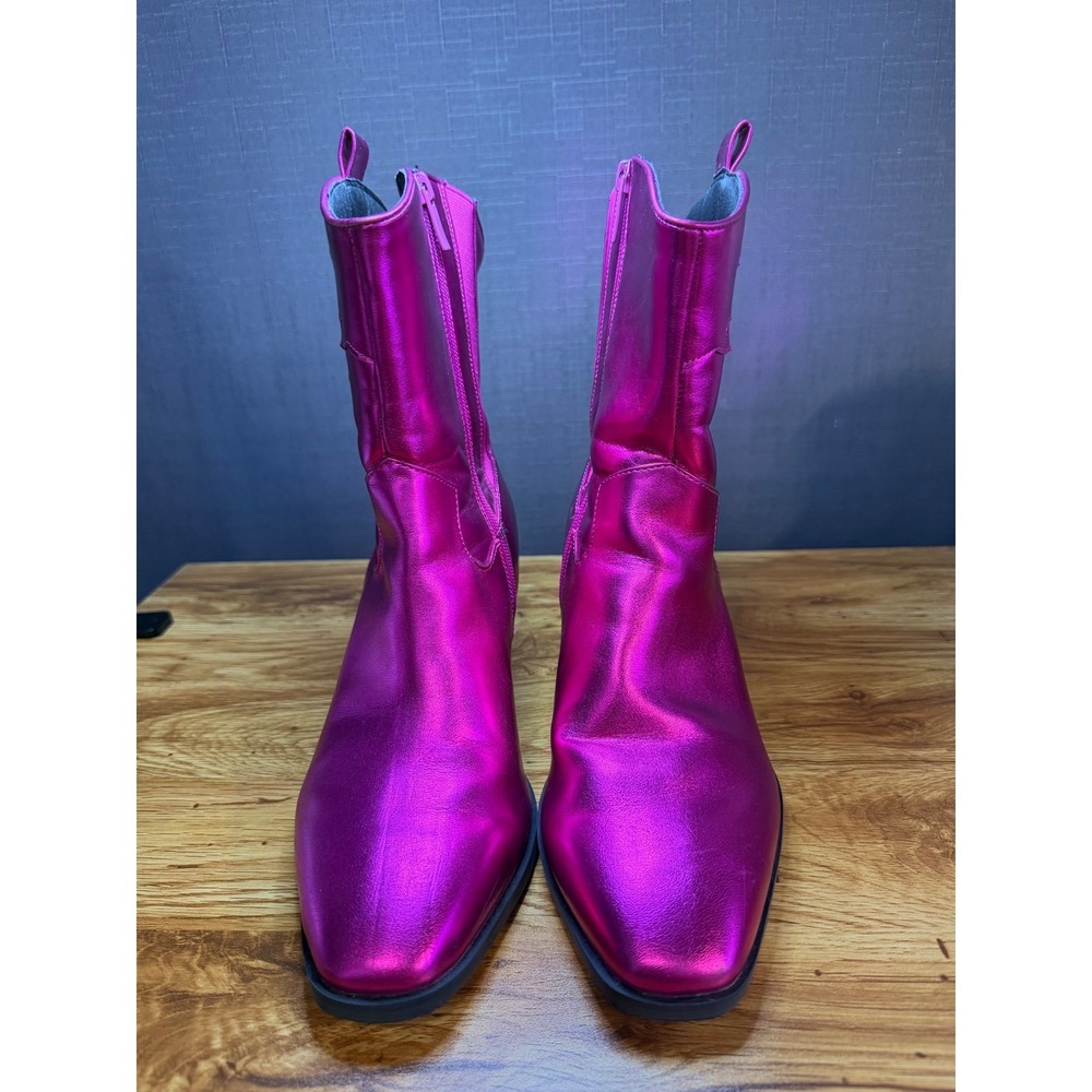 Torrid Metallic Pink Western Cowboy Boots Square Toe Side Zip Fuchsia 8.5WW New - Picture 2 of 5
